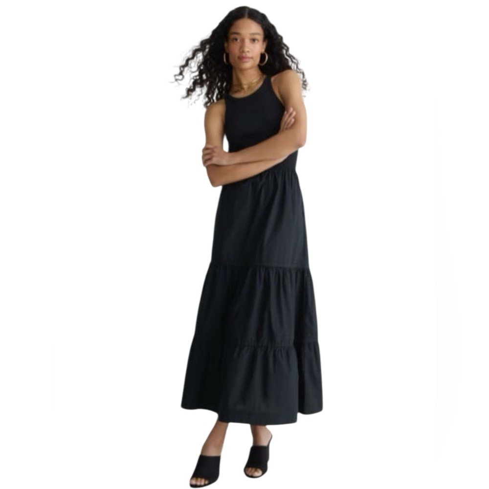 NWT RE-IMAGINED BY J. CREW VINTAGE BLACK RIBBED TANK TOP MAXI DRESS SIZE L